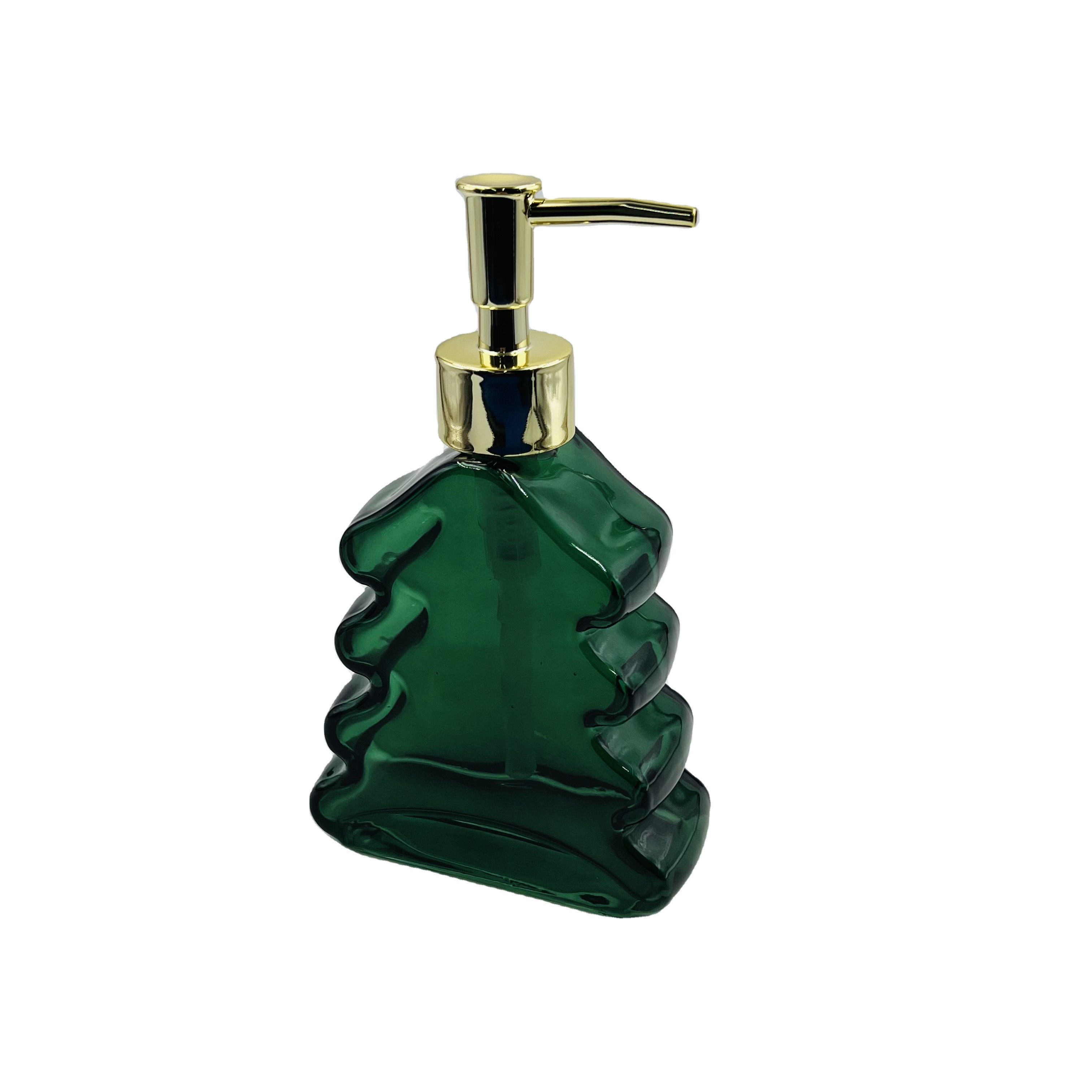 Green Bath Soap Dispenser Glass Lotion Dispenser BSCI Tree Shape Glass Bathroom Soap Dispenser Golden Pump Head