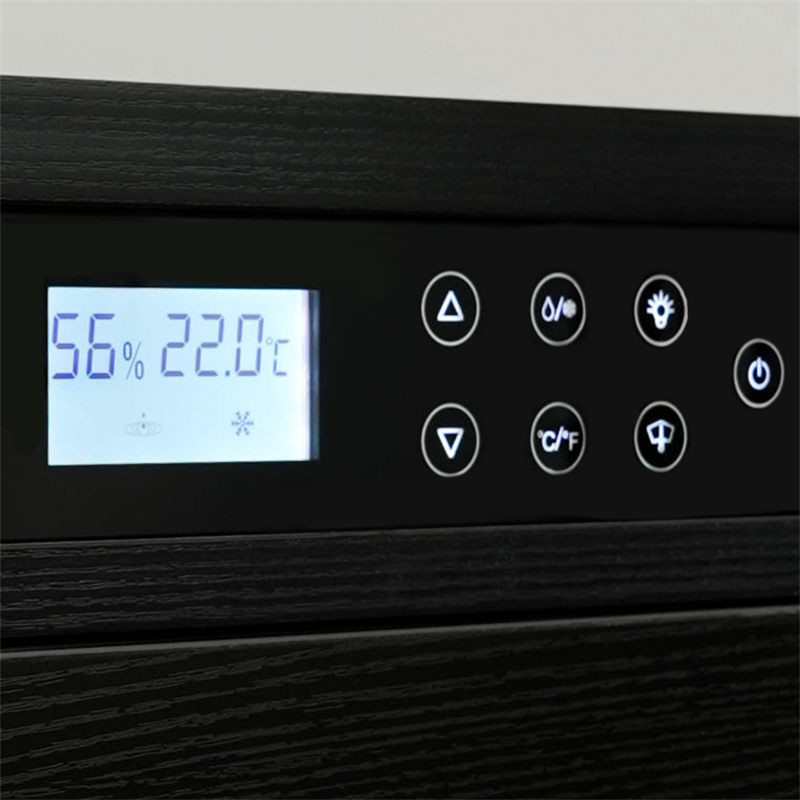 Freestanding Refrigerator Touch Control Lockable Black Wood Wine Cooler Cabinet