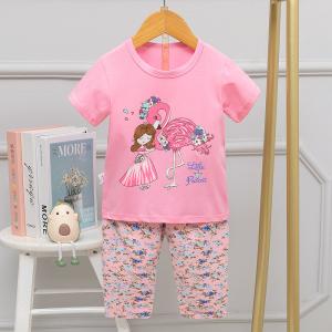 Wholesale Cartoon Flamingo And Little Girls' Capri Pajama Sets Round Neck For Children from china suppliers