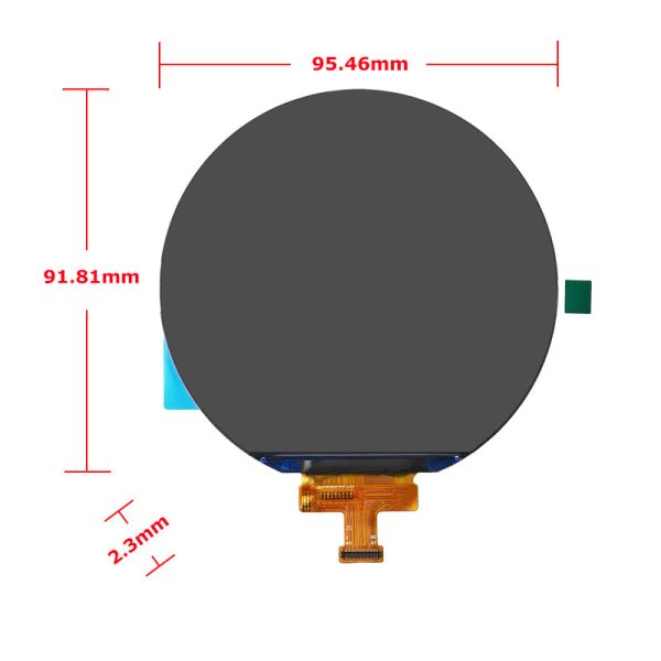 580nits Brightness Round TFT LCD Display Screen 3.6 Inch 544x506 Resolution