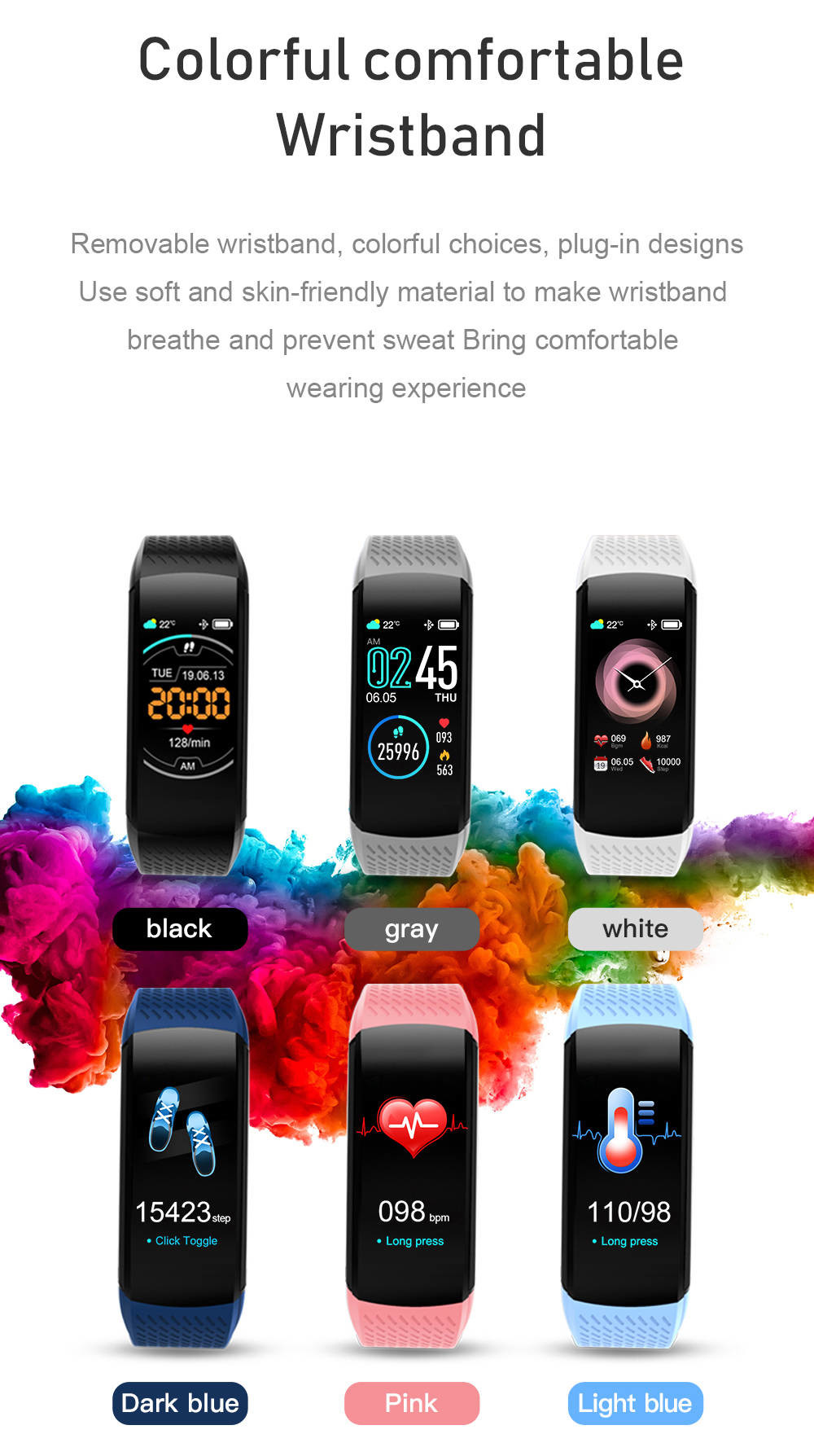 Calorie Monitoring Wristband Fitness Tracker Weather Temperature Sports Sharing