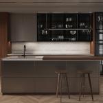 Contemporary Wood Grain Kitchen Set Furniture Cabinet And Stainless Steel