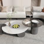 Glass Marble Stainless Steel Round Rock Coffee Table For Home Leisure