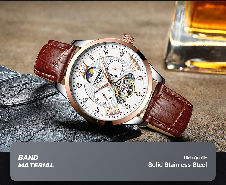 Watches men luxury brand automatic luminous moon phase watch Leather fashion tourbillon automatic mechanical watch