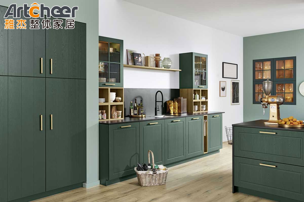 Green and Red Kitchen Cabinet Islands with Seating Modern Wooden Kitchen Furniture Design