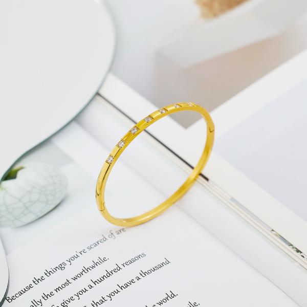 14K Gold Plated Cubic Zirconia Bangle Classic Tennis Bracelet Gold Bracelets For