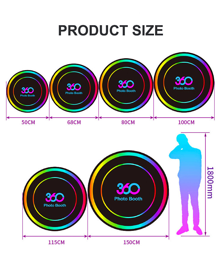 LED Fill Lights Camera Booth 360 115cm Spinning Picture Booth With Multi Color