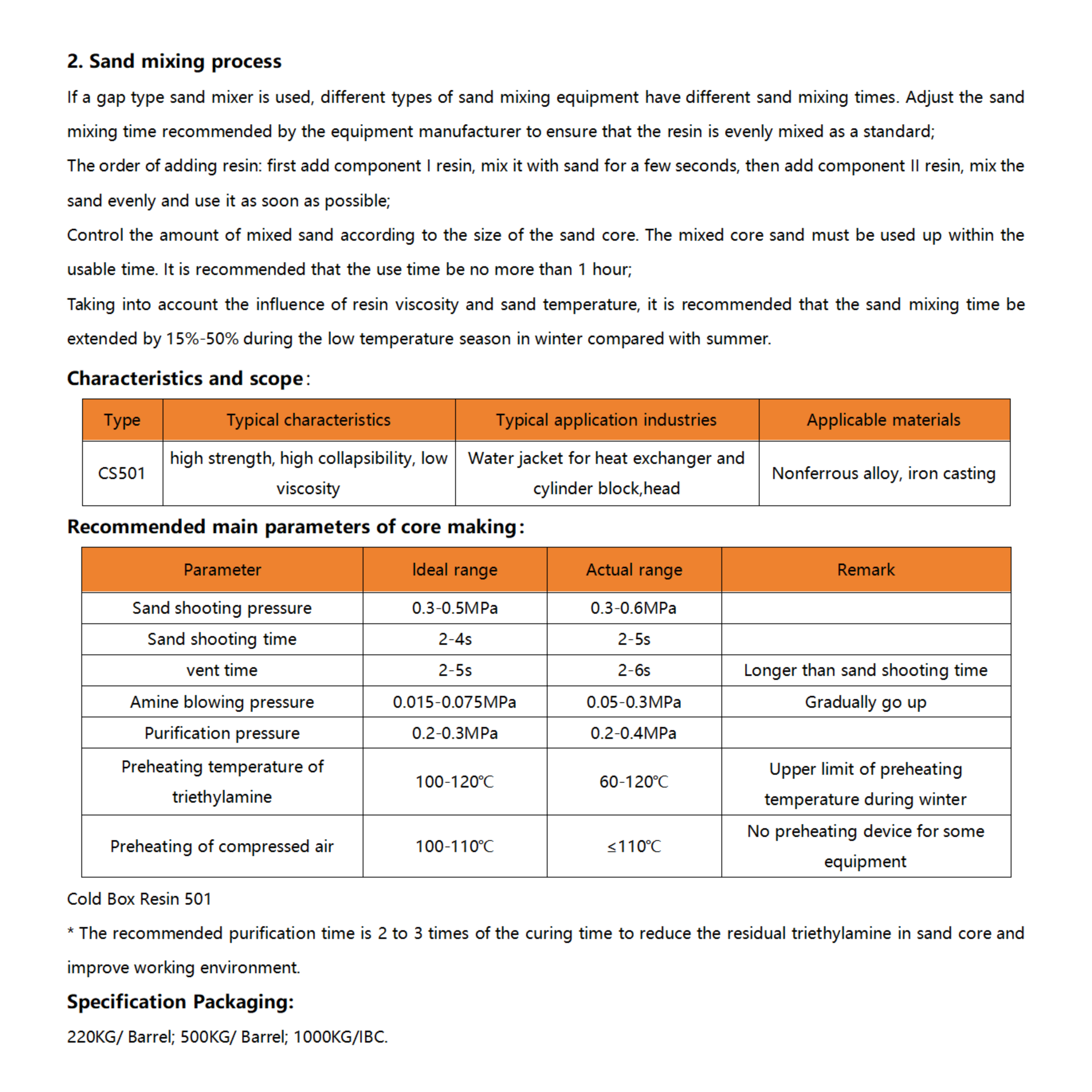 Cold Box Resin for Sand Casting in Foundry Amine Resin MF C5H6O2 CAS No. 25212-86-6