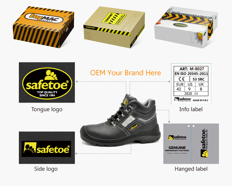 Breathable Cow Suede Construction Safety Shoes SAFETOE Men Chemical Resistant Leather Boots