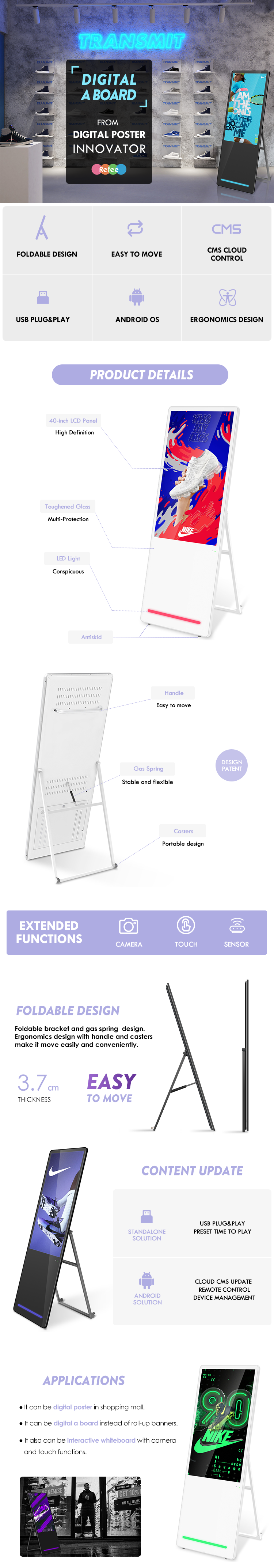 OEM Multi Language Portable Digital Vertical Advertising Screen 16.7M