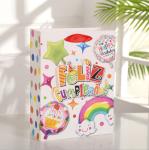 210gsm Cardboard Paper Bags Ribbon Handle For Children'S Day Party Blue Red