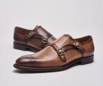Italian Genuine Leather Monk Strap Shoes , Leather Loafers For Men In Brogue