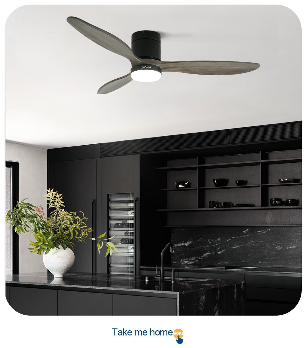 Metal Lamp Body Ceiling Fan with Light Remote Control and Dimmable 3 Wooden Grey Blade