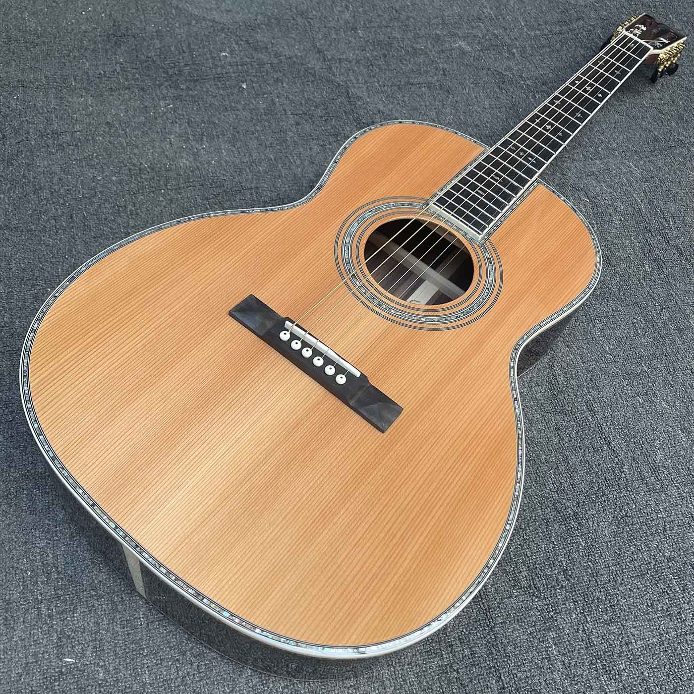 Solid Cedar Top OOO Body Ebony Fingerboard Classic Folk Acoustic Guitar with 43mm Nut Width Abalone Binding Slotted Headstock