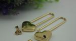 Luxury heart shape decorative light gold wedding padlock for purse