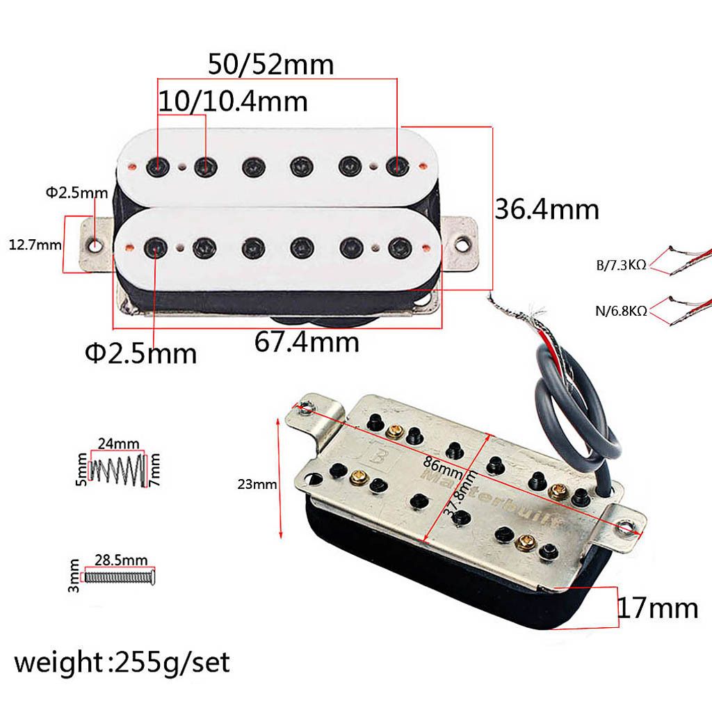 Powerful Alnico Magnet Pickup Set Dual Coil 6~7KΩ/Neck 7~8KΩ/Bridge DC Resistance