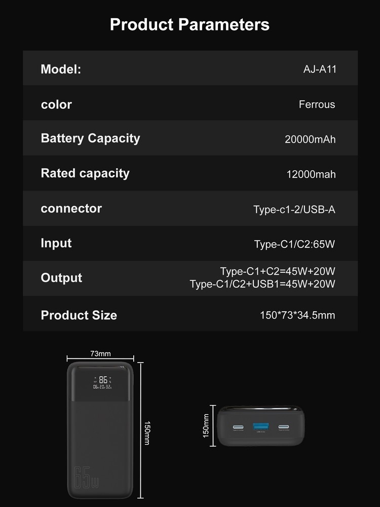 Small Portable 65w Output Power Bank Wireless For Quick Charging