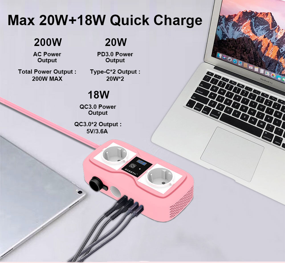 200 Watt Power Inverter Car Adapter Electric Power Inverter For Truck Multifunction
