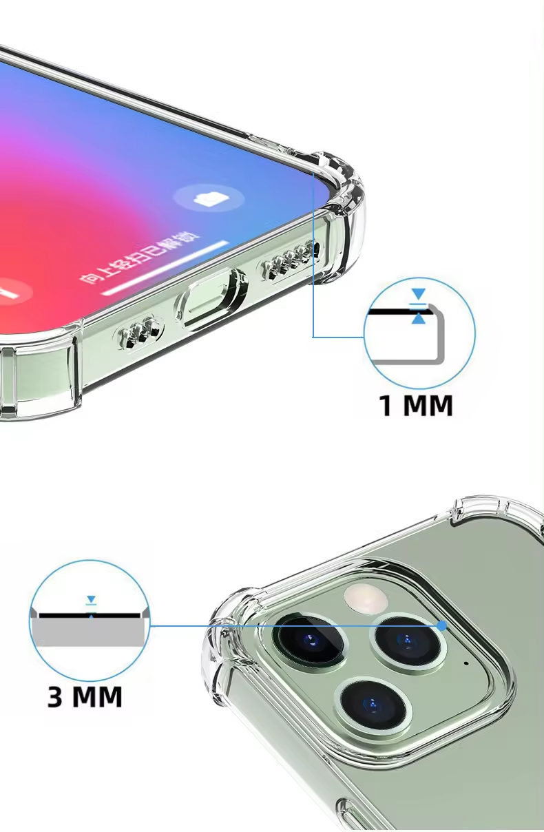 Transparent TPU Clear Cell Phone Case for iPhone 14 15 16 Pro Max Waterproof and Fashion Element Solid Color