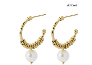 Wholesale Everyday Wear Pearl Hoop Earrings 25mm Stainless Steel Drop Earrings from china suppliers
