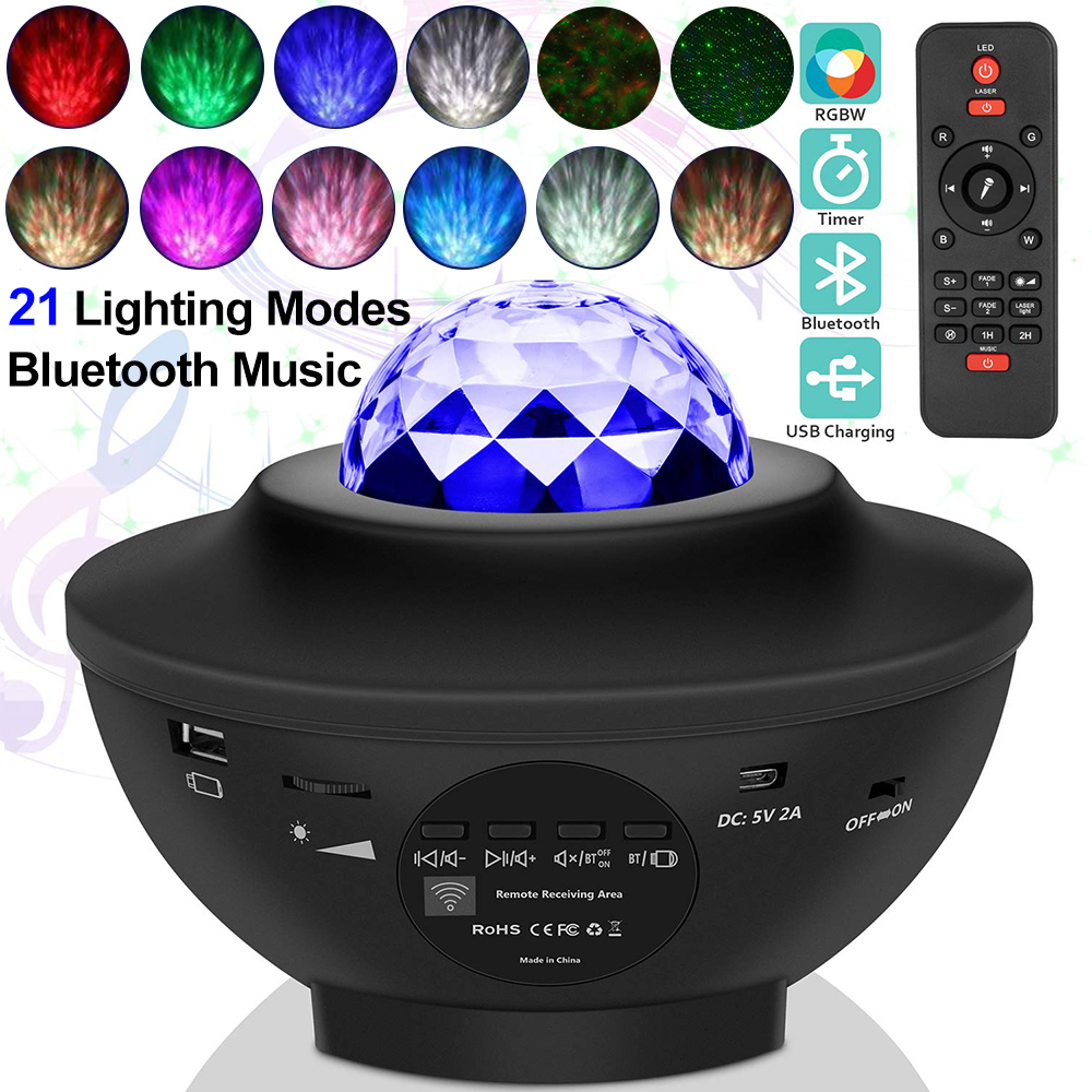 Star Projector Galaxy LED Star Night Light Lamp Music Starry Water Wave Galaxy Projector Light Bluetooth Sound-Activated Light
