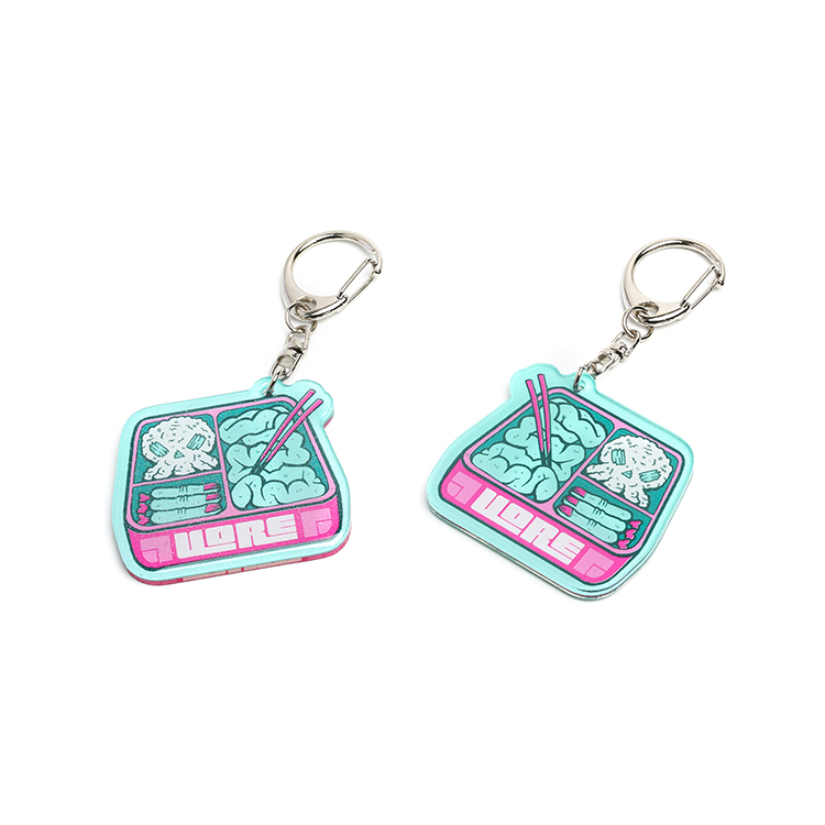 Custom high quality opaque acrylic double epoxy keychain charm with silver glitters