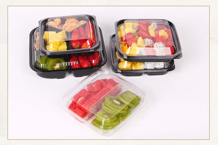 4 Compartment PET Disposable Salad Box Clear/Black Customizable For Snacks & Salads