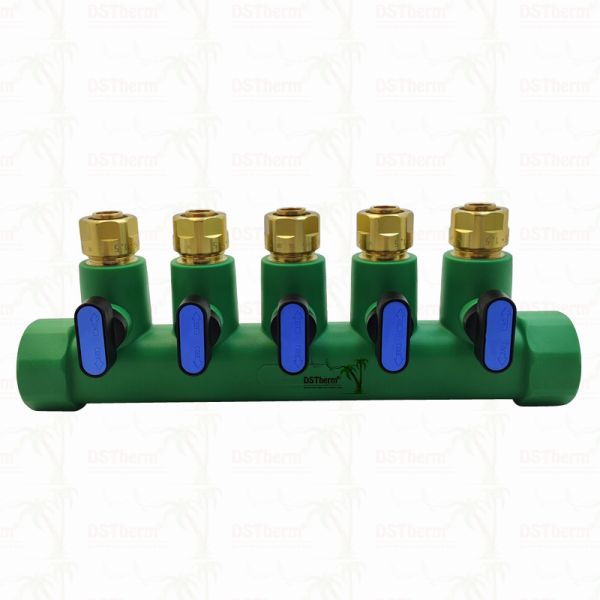 PPR Blue Manifolds With Ball Valve 5 Ways Manifolds Customized Color and Logo 25mm