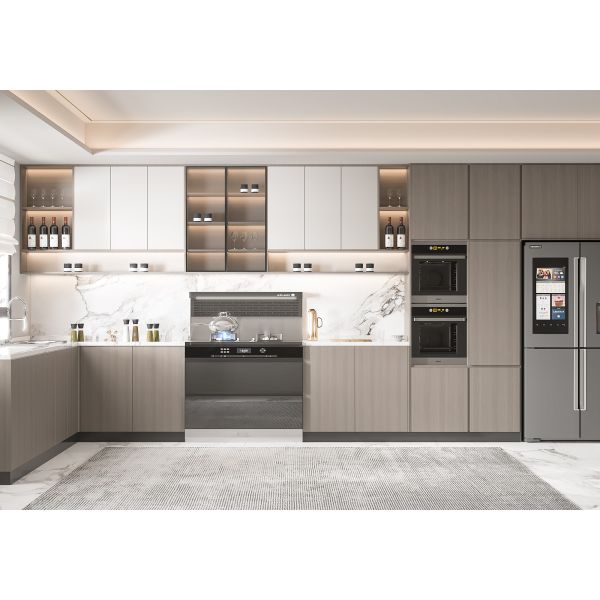 Modern Melamine Finish Kitchen Cabinet with Natural Stone Texture