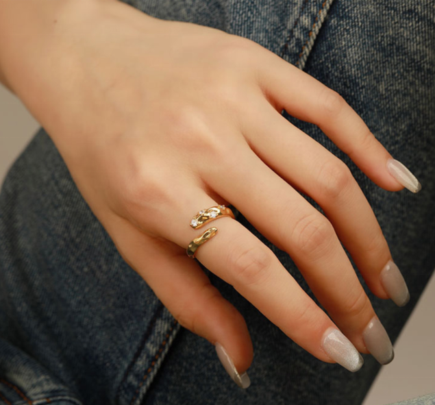 Size 4-10 CZ Stone Ring 18K Gold Open Snake 925 Sterling Silver Animal Rings