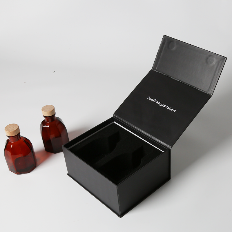 Black Magnetic Folding Box Perfume Gift Box With Sponge Lining And Matte Foil Stamping Logo