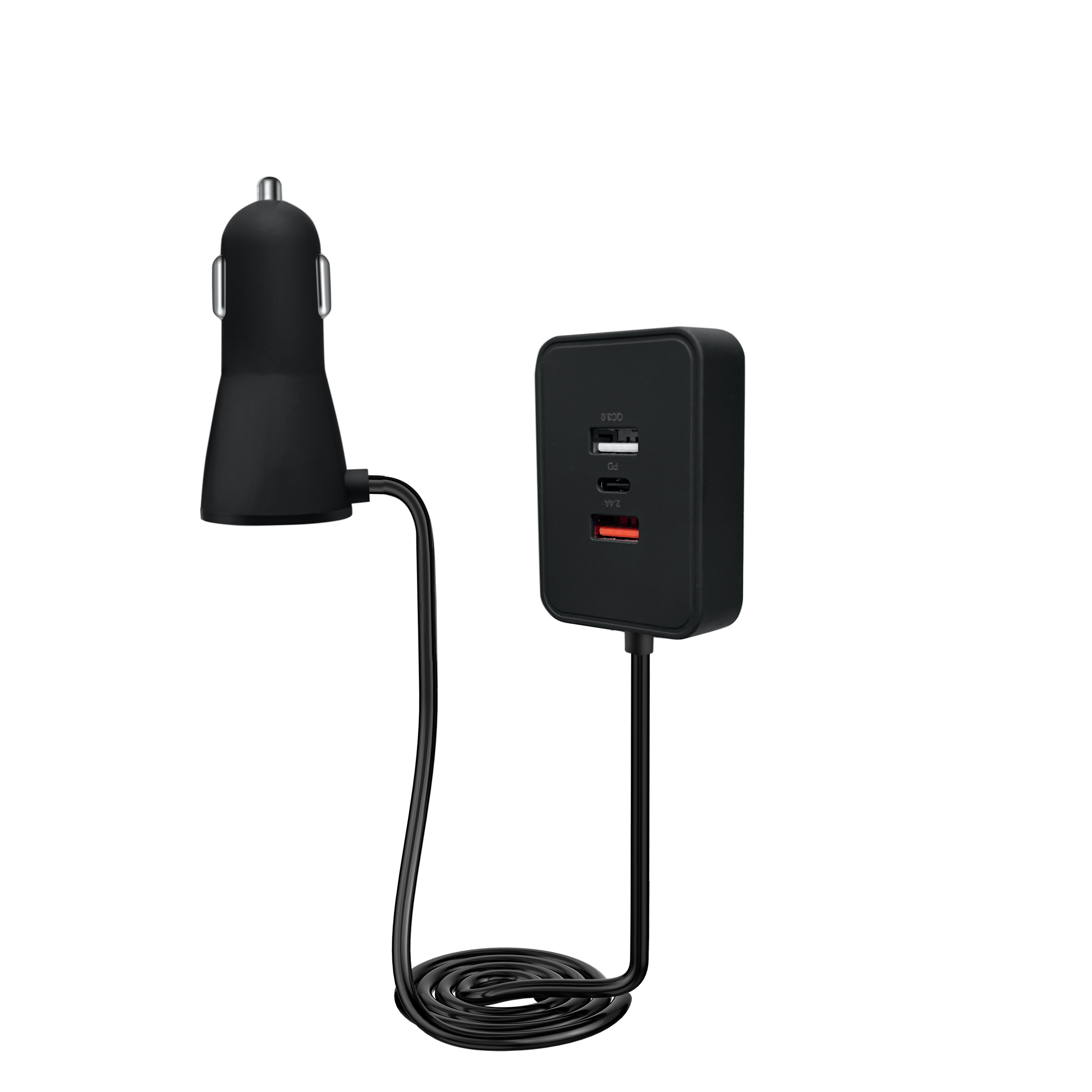 Multi Port ABS Fast Charging Car Charger With Extension Cord 120W Lighter Switch Plug