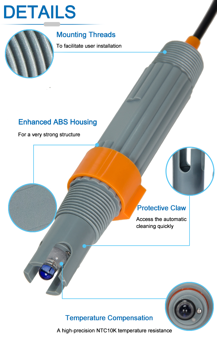 Titanium Solution Ground PH Electrode With NTC10K Temp. Unit For Industrial Water