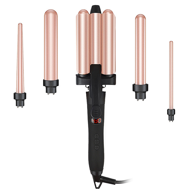 Fast Heating 5 In 1 Curling Iron Wand , 45W 3 Barrel Hair Crimper