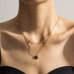 OEM Women Necklaces Titanium Steel Heart Double Layer Gold Necklace