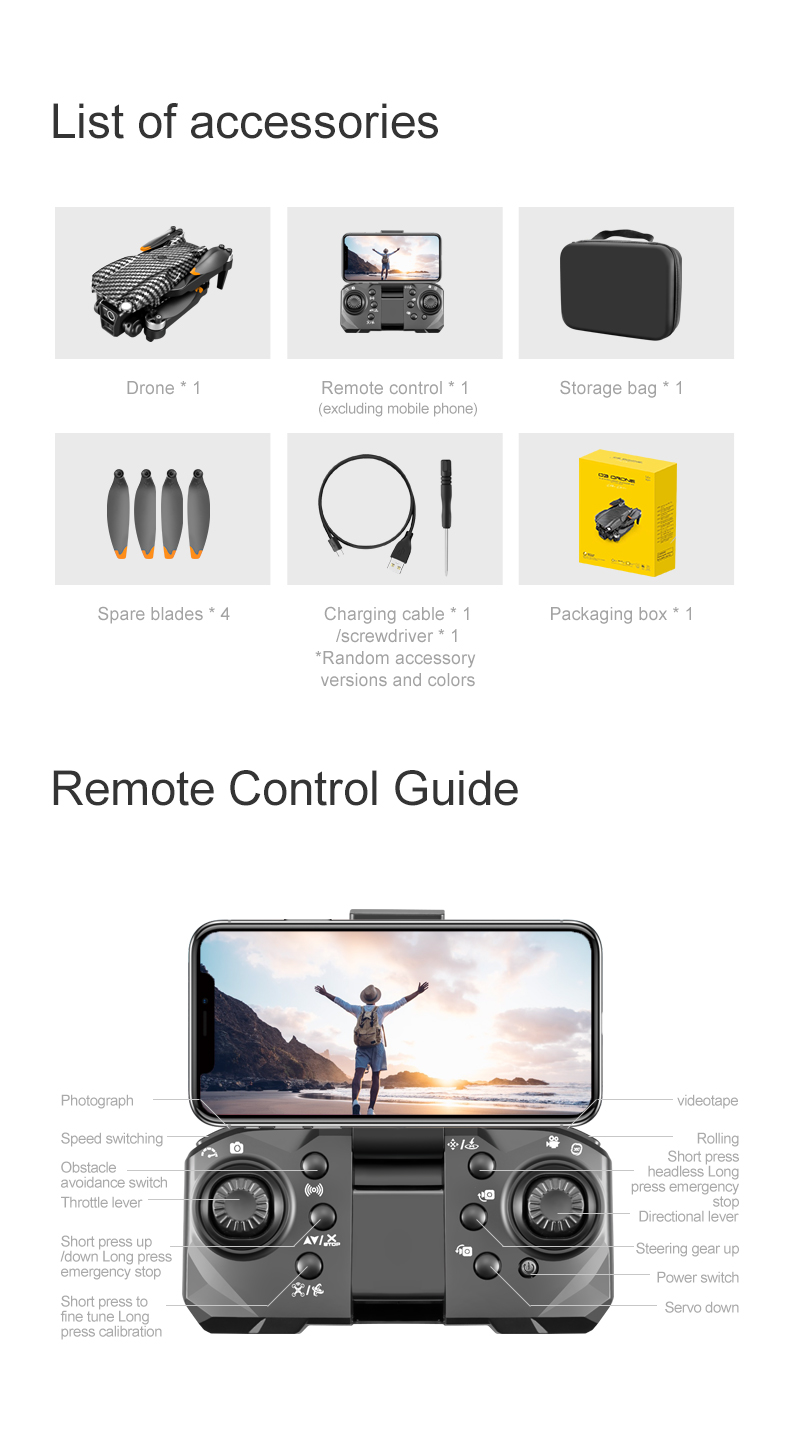 Beginner Operator Skill Level Portable RC Drone with Obstacle Avoidance and Triple Camera D3 Pro 4k Brushless Motor