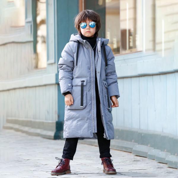 Bilemi Kids Korean Style Oversized Boy Gray Winter Coat Boys Down Jacket Kids