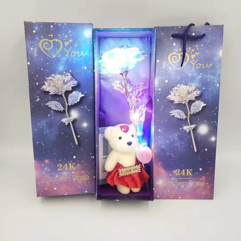 Wholesale Goild Foil Roses Long Stem Galaxy Roses In Gift Boxes 24k Gold Plated Foil Rose Flower Gifts