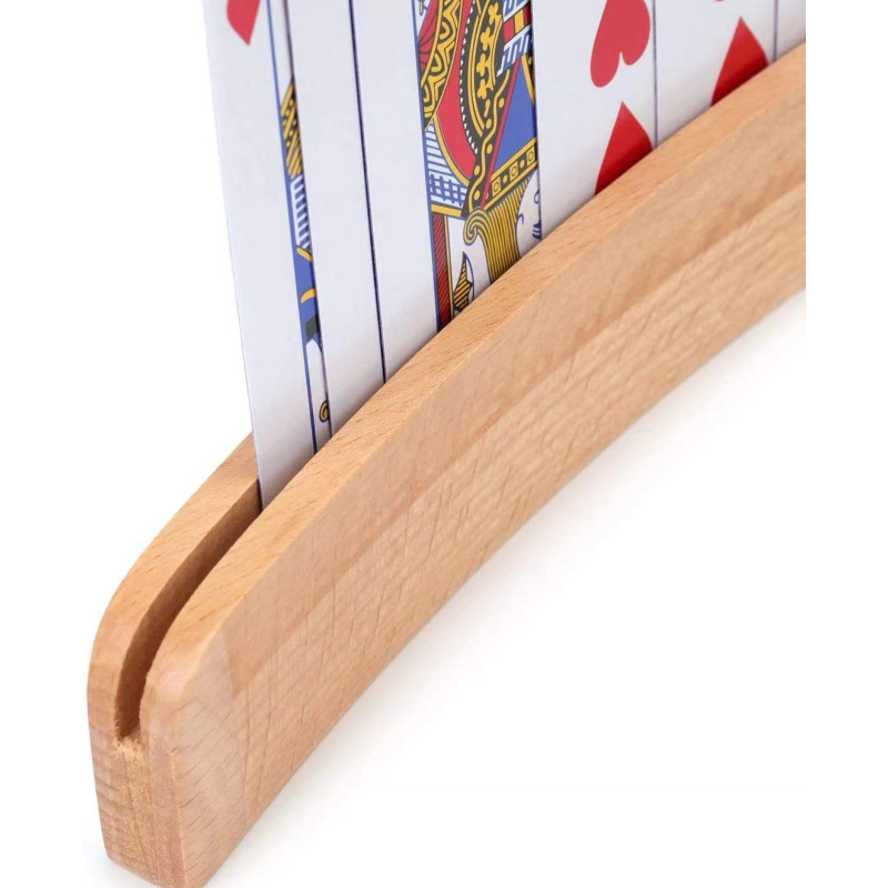 Wood Curved Playing Card Holder Racks Tray Set of 4 for Kids Seniors Adults - 13.4inch with Widen Base Stable Enough for for Bri