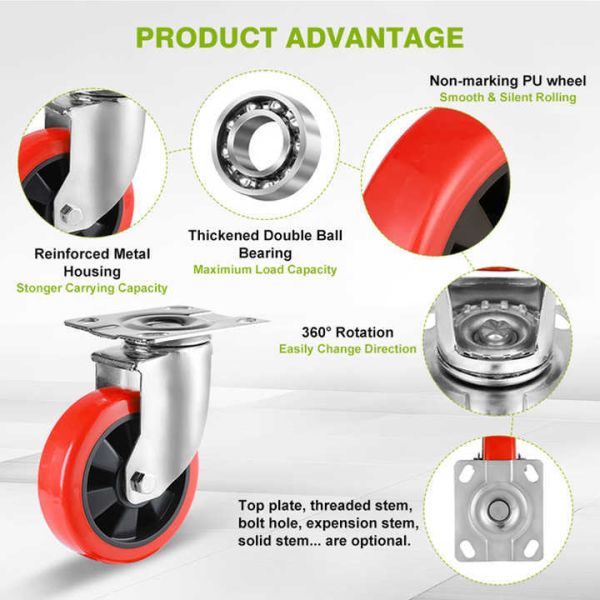 4 Inch Medium Flat Casters Red Wheel Castors Freezer Accessories Chiller Part