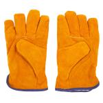 Winter Fleece Lined Leather Gloves , Yellow High Temperature BBQ Gloves
