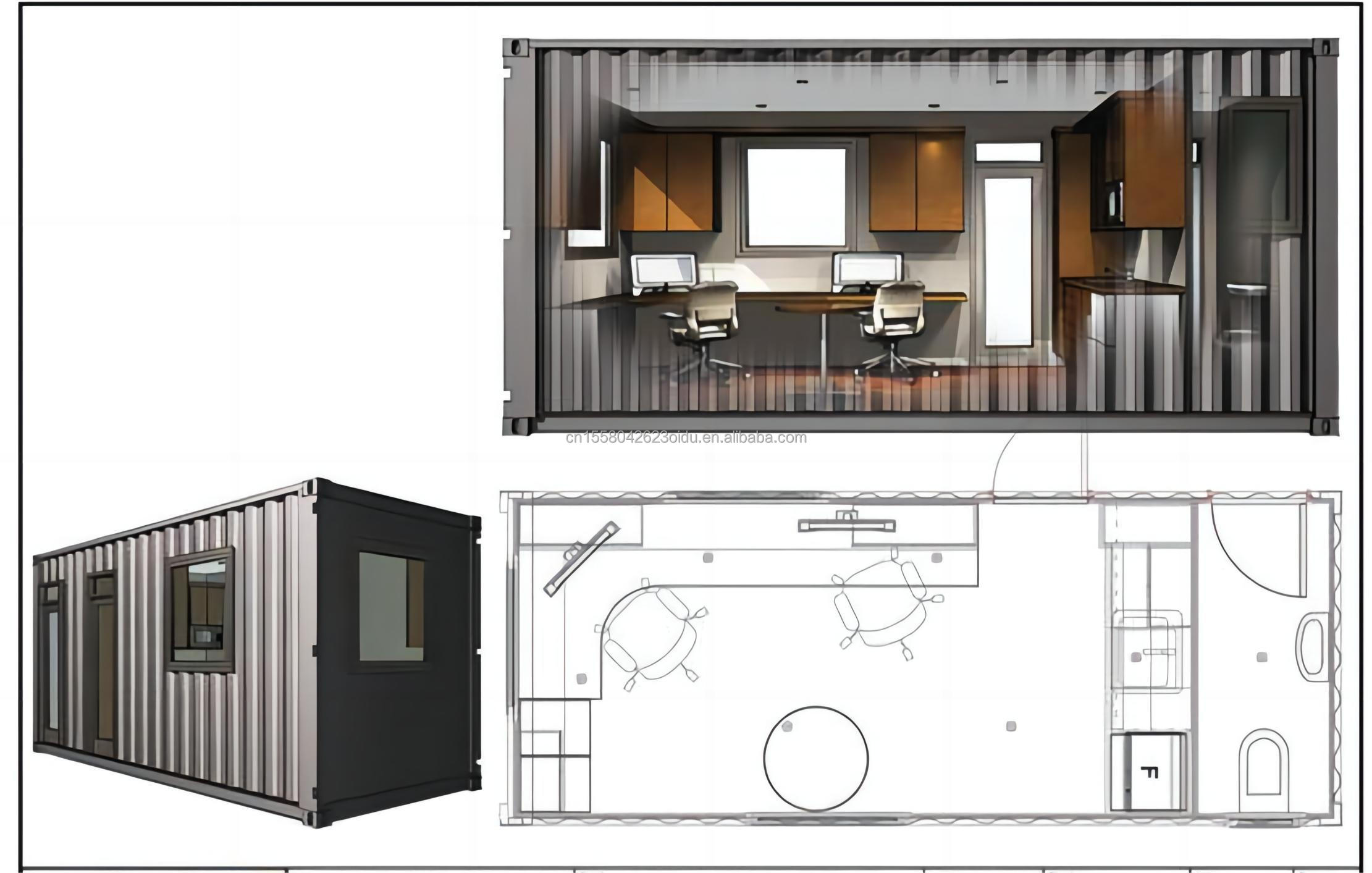 50/75/100mm Wave Sandwich Panel Wood Bathrooms and Aluminum Alloy Windows Steel Wooden Structure Flat Pack Container House for Garden Hotels