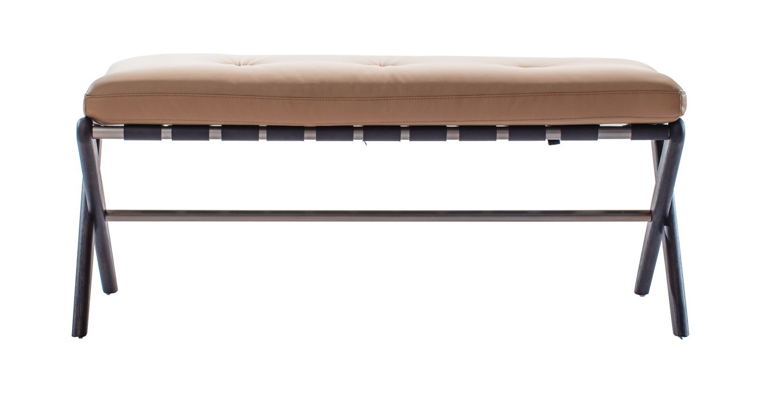 Designer furniture of Fabric Upholstery Bench with soft cushion by Oak wood legs for Villa Bedroom furniture sale