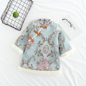 Wholesale O Neck Girls Quilted Chinese Cheongsam Shirt Light Green Polyester Retro Button Top from china suppliers