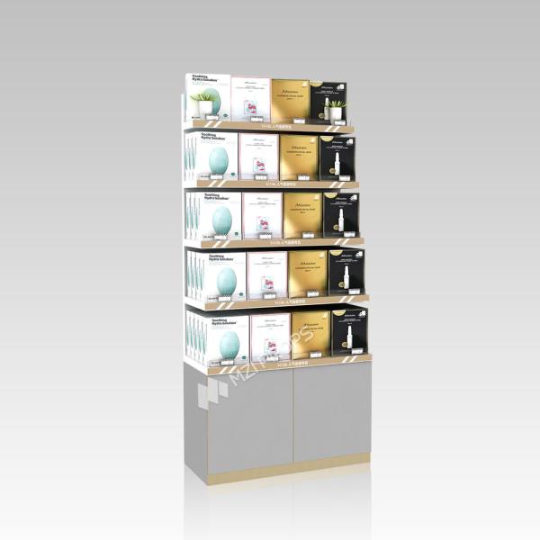 Cosmetic Retail Store Display Shelf Gray Wooden Facial Mask Back Cabinet For