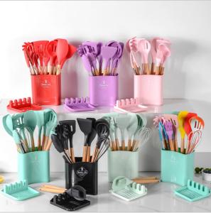 Wholesale Kitchen Silicone Spatula Set With Wooden Handle Shovel Spoon Food Holder Egg Beater Kitchen Tool Set from china suppliers