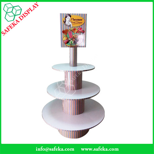 POS paper material paperboard shelf printed three tiers cupcake display racks