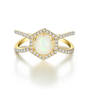 Wholesale 925 Sterling Silver Halo CZ Jewelry Hexagon Natural Blue Moonstone Ring from china suppliers