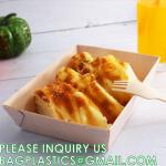 Wooden Food Packaging Box Cake Dessert Container With Plastic Cover, Take Out