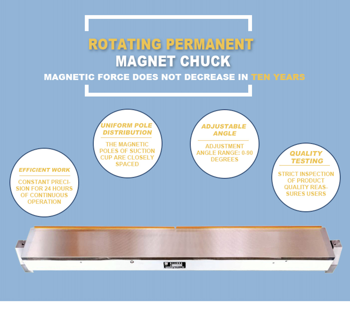 XH42 100N/Cm2 Permanent Rotary Magnetic Chuck 15mm Job Thickness